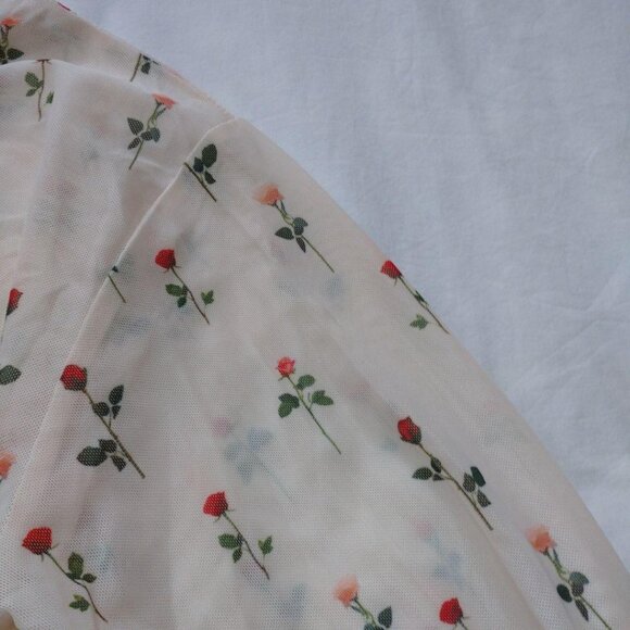 Fover Cute Sheer Crew Neck Cut & Sew Top Floral Print Size M - Picture 4 of 7